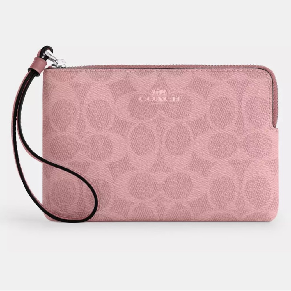 NWT Coach Signature Corner Zip Wristlet Dusty Pink
